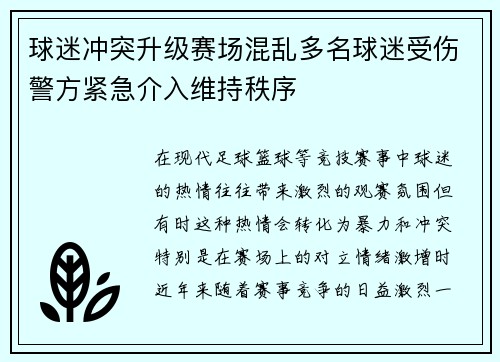球迷冲突升级赛场混乱多名球迷受伤警方紧急介入维持秩序